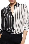 Alice And Olivia Willa Colorblock Stripe Silk Button-up Shirt In Vertical Palazzo Stripe Black
