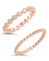 Sterling Forever Sterling Silver Bezel Set Cz & Beaded Band Stackable Ring Set In Silver