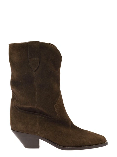 Isabel Marant Dahope Suede Cowboy Boots In Grey
