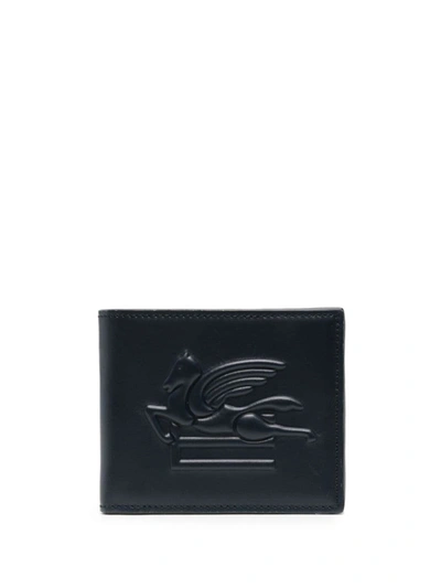 Etro Leather Logo Embossed Wallet Accessories In Blue