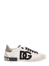 DOLCE & GABBANA 'PORTOFINO' WHITE LOW TOP SNEAKERS WITH LOGO PATCH AND USED EFFECT IN LEATHER MAN