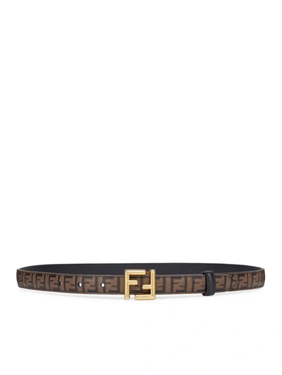 Fendi Brown Leather Ff Belt In Black