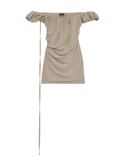 Jacquemus Schulterfreies Minikleid Aus Stretch-jersey Aus Einer Cupromischung Mit Drapierung In Graubraun