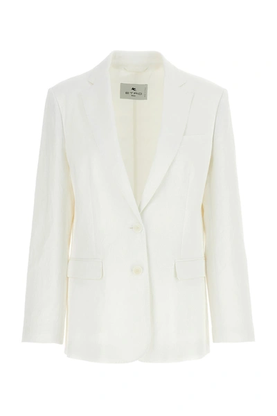 Etro Patterned-jacquard Single-breasted Blazer In White