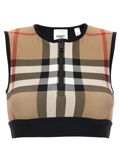 Burberry Check Jersey Crop Top In Black