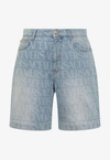 Versace All-over Logo Denim Shorts In Blue