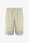 VERSACE ALL-OVER LOGO SHORTS IN LINEN