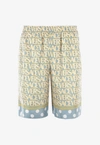 Versace Silk Bermuda Shorts With All-over Logo In Multicolor