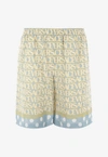 Versace Silk Bermuda Shorts With All-over Logo In Multicolor