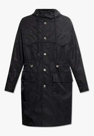 Versace Barocco Jacquard Nylon Parka In Black