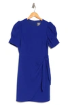 VINCE CAMUTO PUFF SLEEVE SIDE GATHER CREPE DRESS