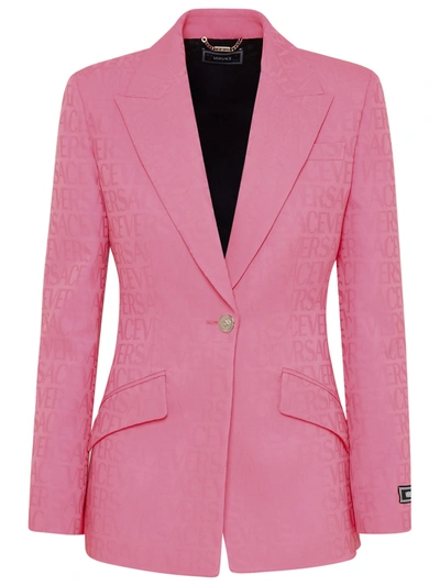 Versace Woman Rose Virgin Wool Blazer Jacket In Pink