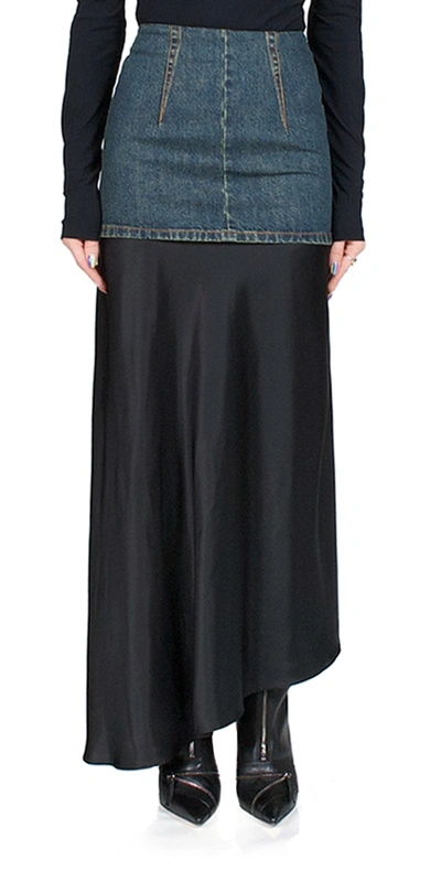 Mm6 Maison Margiela Denim Underlay Long Skirt In Dark Blue