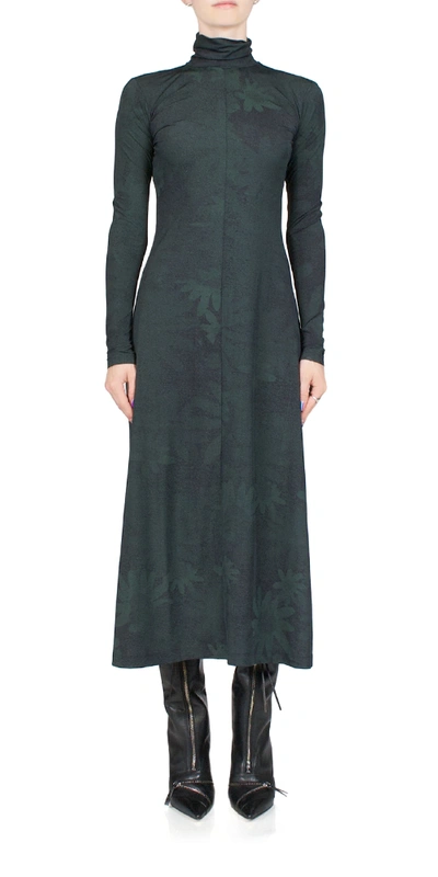 Mm6 Maison Margiela Printed Long Sleeve Turtleneck Dress In 002s Green/black