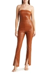 BEBE STRAPLESS FAUX LEATHER JUMPSUIT
