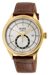 GEVRIL EMPIRE LEATHER STRAP AUTOMATIC WATCH, 40MM