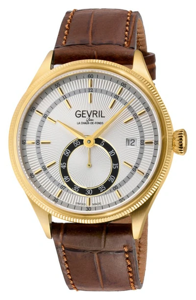 Gevril Empire Leather Strap Automatic Watch, 40mm In Brown
