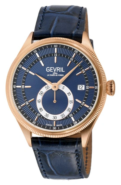 Gevril Empire Swiss Automatic Leather Strap Watch, 40mm In Blue