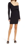 BEBE ASYMMETRICAL OFF THE SHOULDER SWEATER DRESS