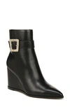 Sam Edelman Weslie Buckle Wedge Bootie In Black Leather