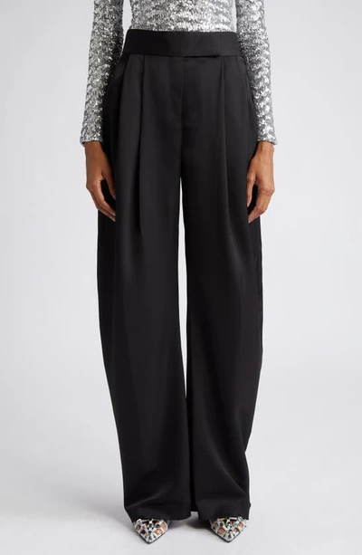 Attico Gary Oversize Double Face Satin Wide Leg Pants In Black
