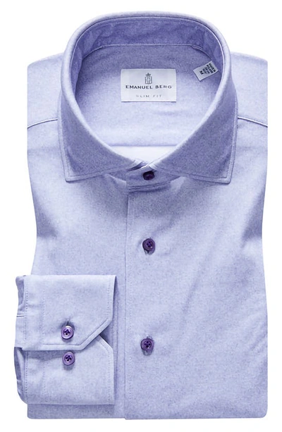 Emanuel Berg 4flex Slim Fit Print Knit Button-up Shirt In Bright Purple
