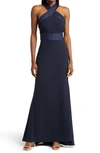 Eliza J Bow Back Halter Gown In Navy
