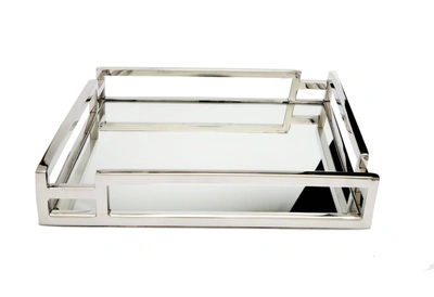 Classic Touch Decor Square Mirror Tray With Layered Loop Design