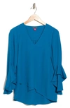 Vince Camuto Flutter Sleeve Crossover Top In Lake Breeze