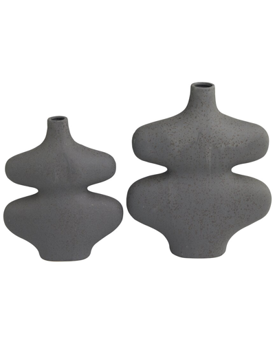The Novogratz Peyton Lane Set Of 2 Abstract Ceramic Oblong Vases In Black
