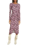 ISABEL MARANT ÉTOILE LISY FLORAL LONG SLEEVE TIE WAIST DRESS