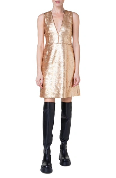 Akris Sequin Long Sleeve Pinafore Dress In 032 Gold