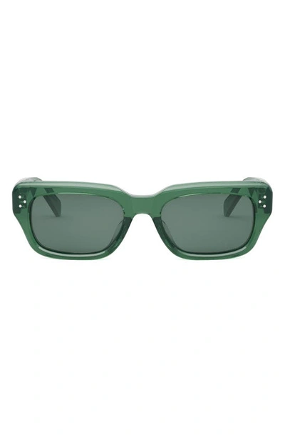 Celine Bold 3 Dot Rectangular Sunglasses In Shiny Dark Green / Green