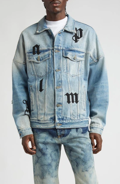 Palm Angels Logo-patches Denim Jacket In Blue
