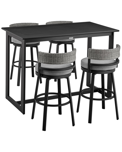 Armen Living Encinitas Outdoor Patio 5-piece Bar Table Set In Black