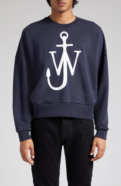 Jw Anderson Womens Navy Logo-print Organic-cotton Sweatshirt In Blue