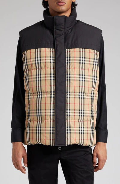 Burberry Oakwood Reversible Padded Nylon Waistcoat In Archive Beige,black