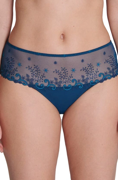 Simone Perele Delice Floral-embroidered Boyshorts In Prestige Blue