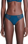 Simone Perele 'delice' Embroidered Thong In Prestige Blue