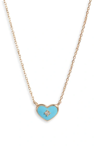 Anzie Diamond & Enamel Heart Pendant Necklace In Blue