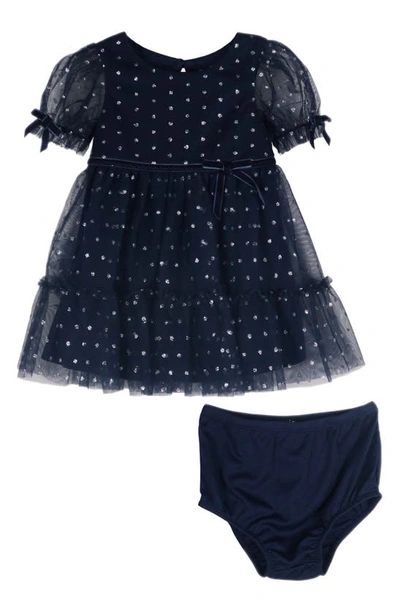Zunie Babies' Kids' Glitter Polka Dot Dress & Bloomers In Navy/ Silver