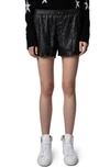 Zadig & Voltaire Pax Crinkled Leather Shorts In Noir