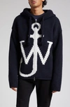 JW ANDERSON JW ANDERSON ANCHOR FRONT ZIP KNIT WOOL HOODIE