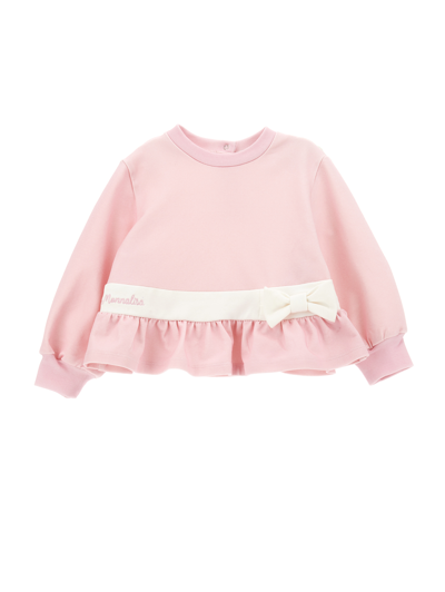Monnalisa Two-tone Sweatshirt With Bow In Dusty Pink Rose