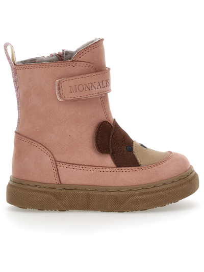 Monnalisa Nubuck Boots With Sheepskin Inner In Light Pink