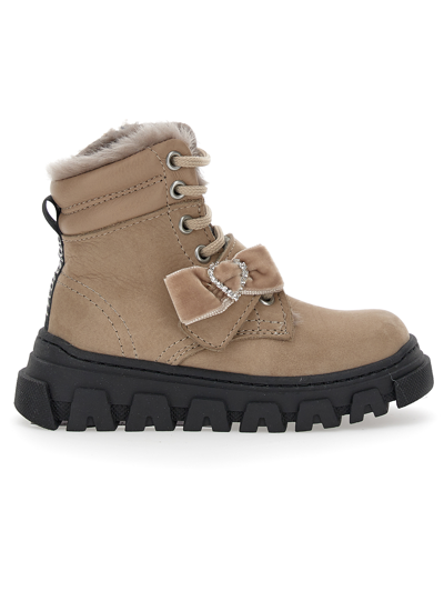 Monnalisa Kids'   Sheepskin-lined Nappa And Nubuck Combat Boots In Beige