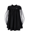 Monnalisa Tulle-sleeves Flared Dress In Black