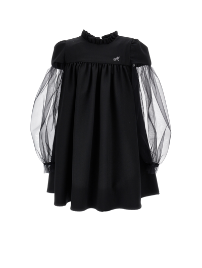 Monnalisa Kids' 薄纱袖伞形连衣裙 In Black