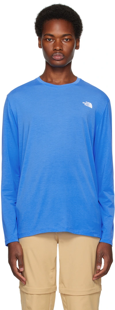 The North Face Blue Wander Long Sleeve T-shirt In I0k Optic Blue