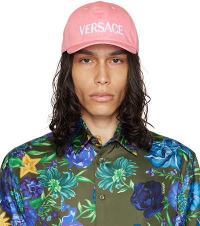 Versace Embroidered-logo Cotton Cap In 2pl40-pastel Pink+ W